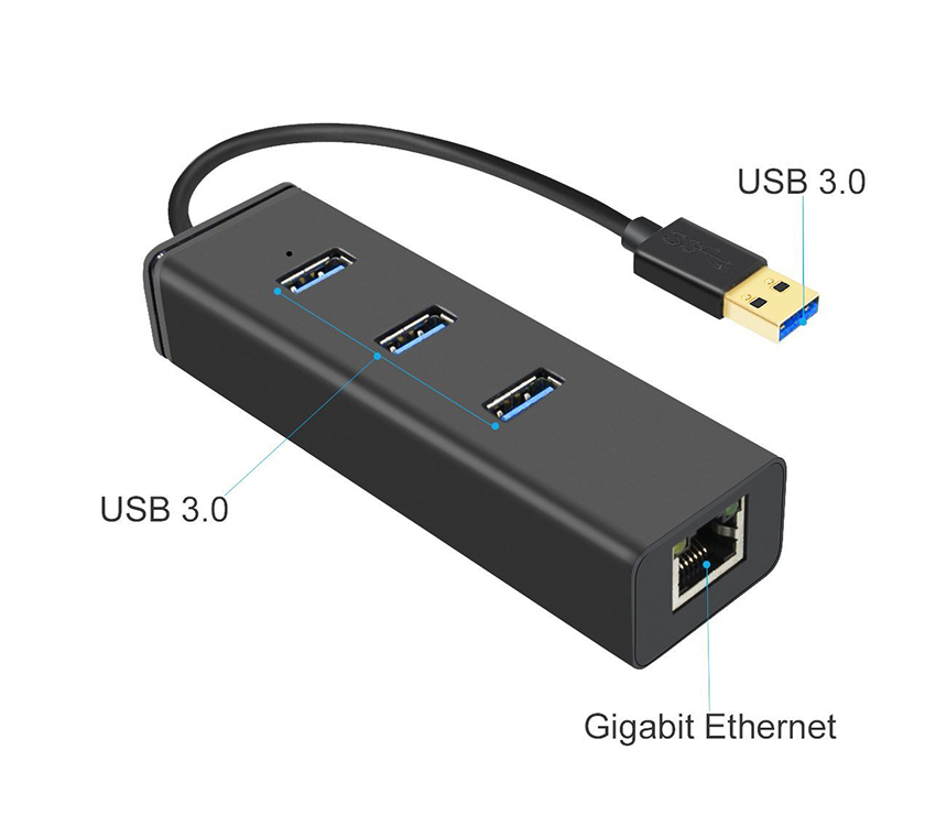 H362 USB 3.0 3 Ports Hub with RJ45 Gigabit Ethernet Adapter